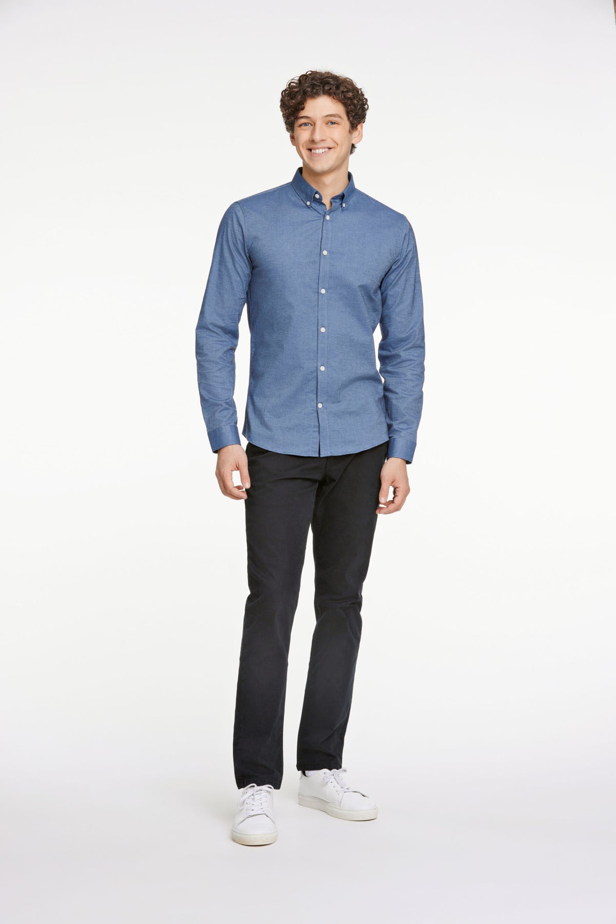 Oxford Superflex Shirt L/S Dusty Blue Mix - modellbilde