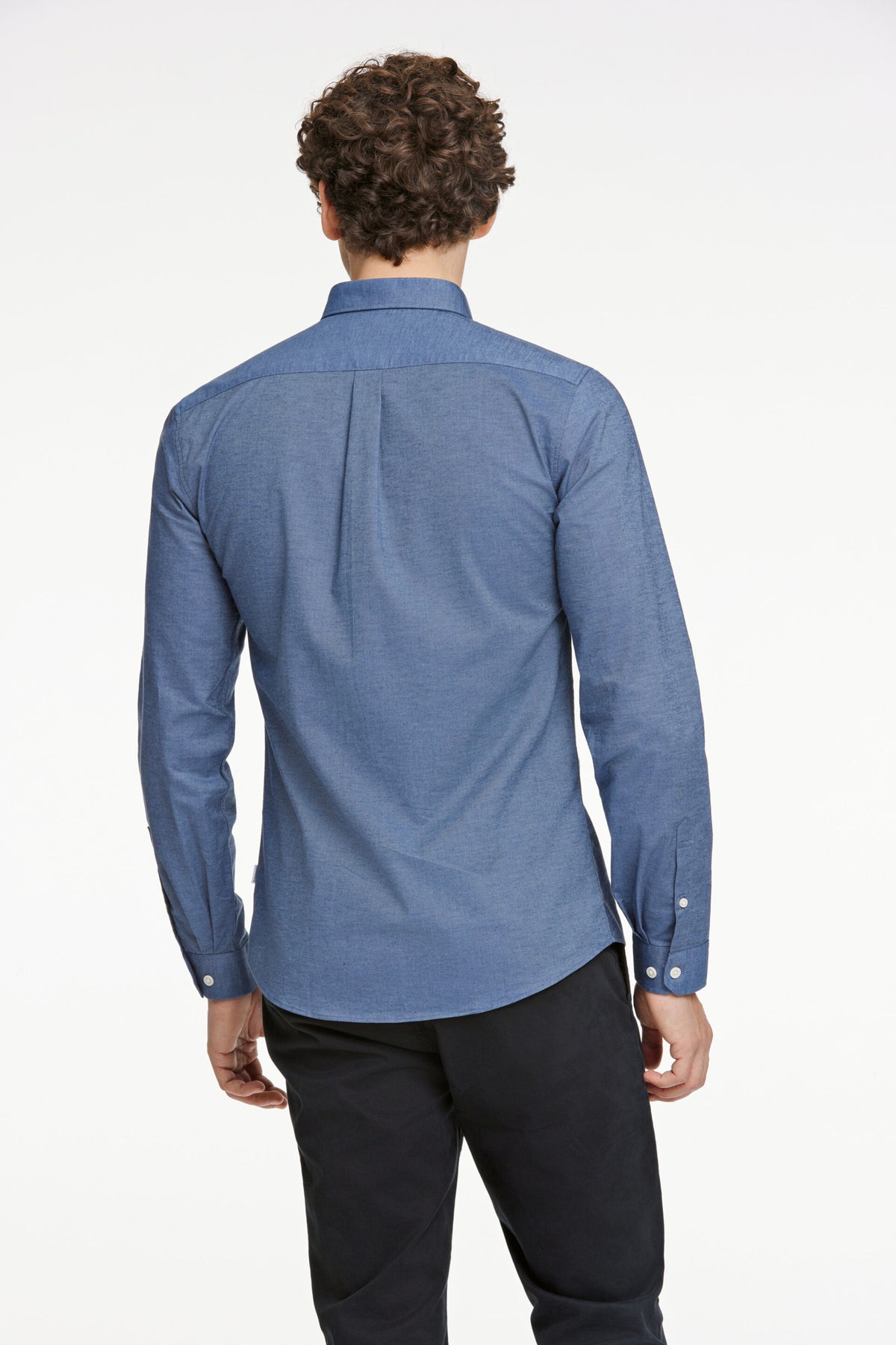 Oxford Superflex Shirt L/S Dusty Blue Mix - modellbilde bakfra