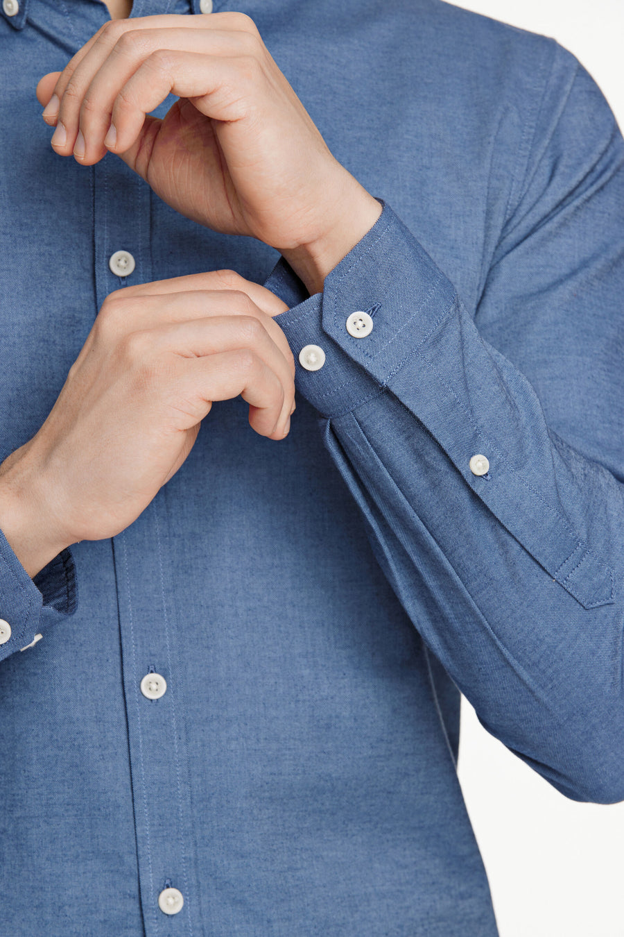 Oxford Superflex Shirt L/S Dusty Blue Mix - detaljbilde stoff