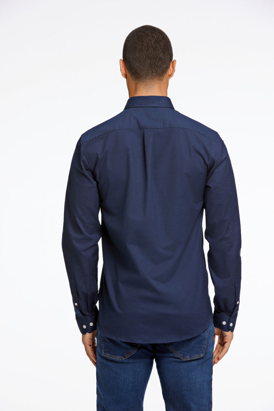 Oxford Superflex Shirt L/S Navy Mix - modellbilde bakfra