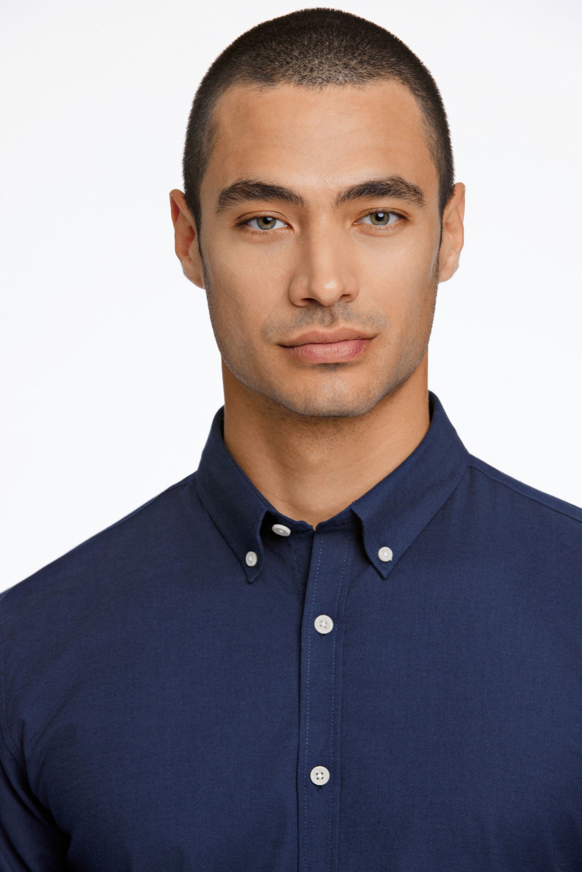 Oxford Superflex Shirt L/S Navy Mix - detaljbilde modell
