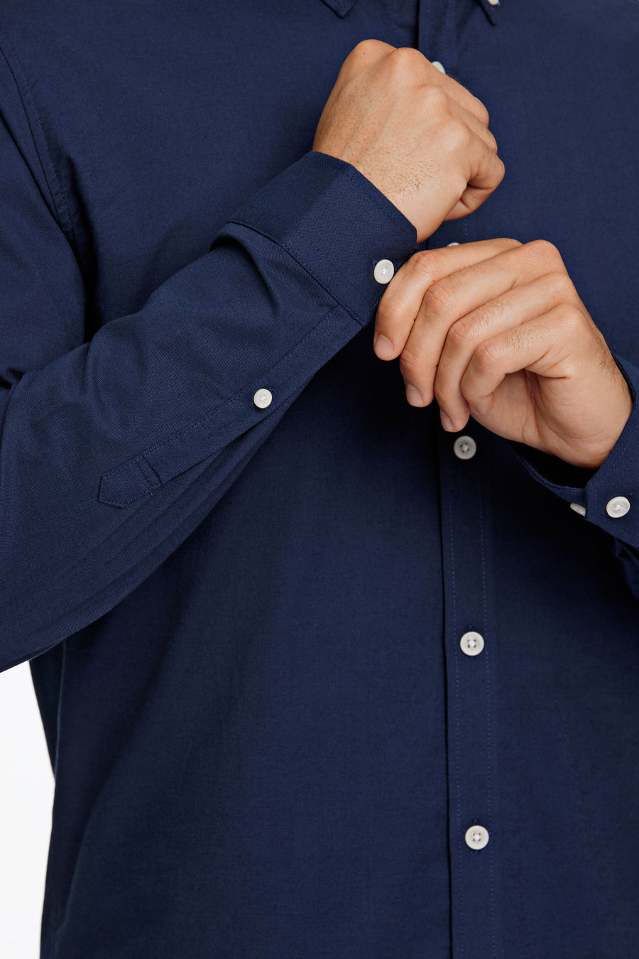 Oxford Superflex Shirt L/S Navy Mix - detaljbilde stoff
