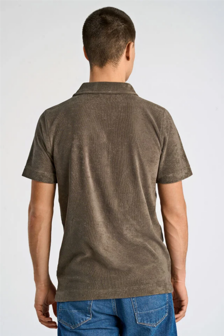 Towel V-Neck Polo S/S Dk Stone