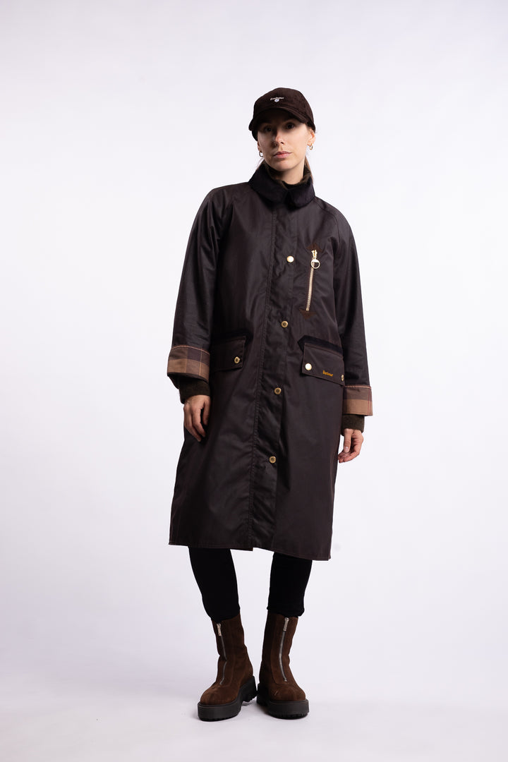 Long Evette Wax Jacket- Rustic