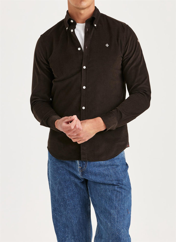 Douglas Slim Fit Cord Shirt Brown