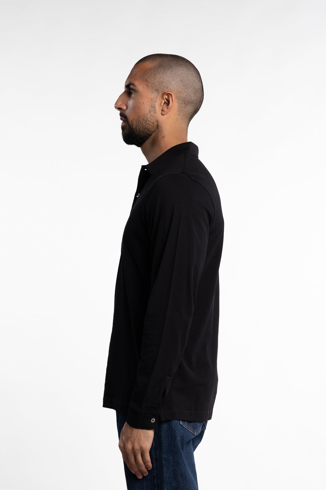 Long Sleeve Pique Polo Shirt Black