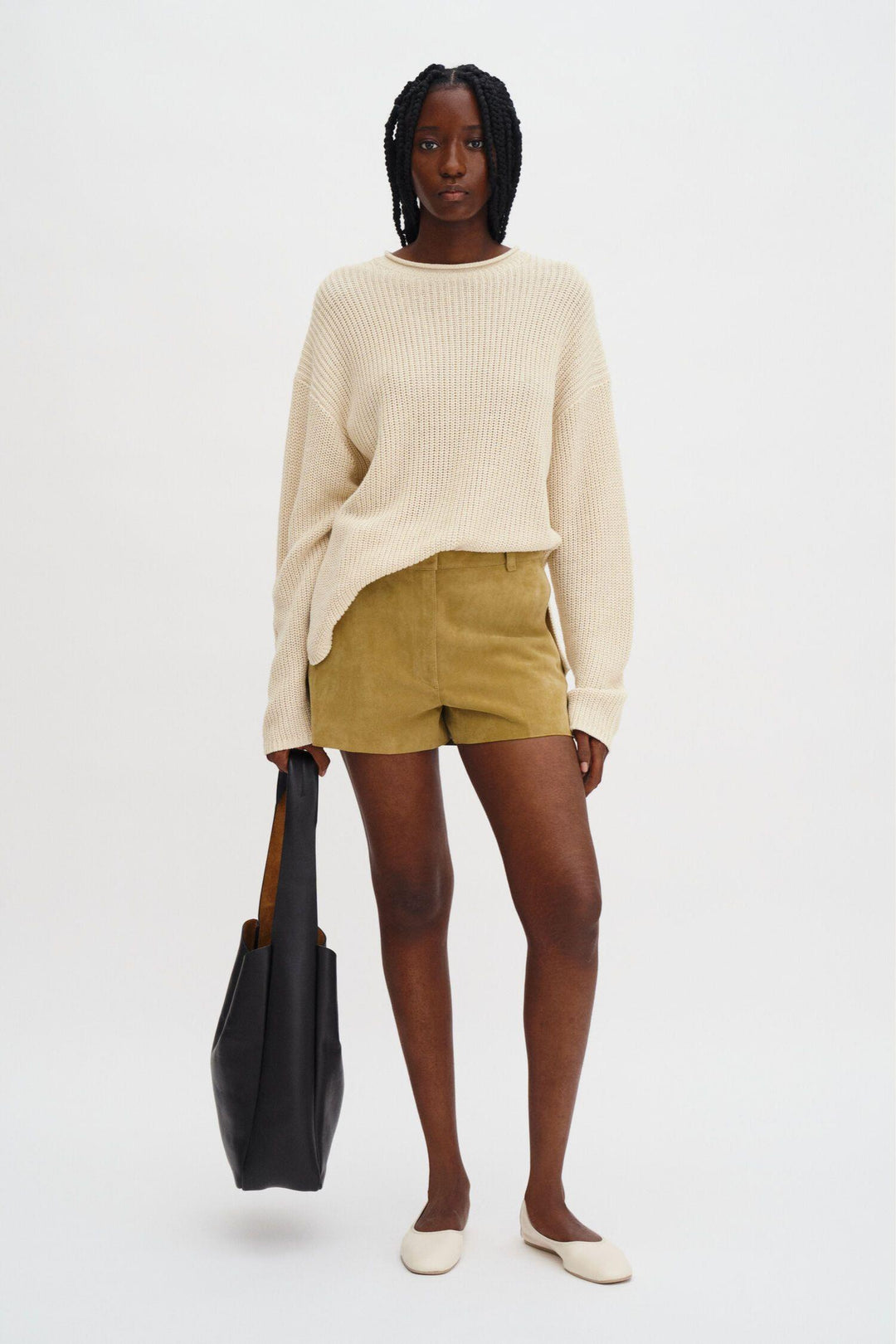 Ribbed Cotton Linen Sweater- Cream White