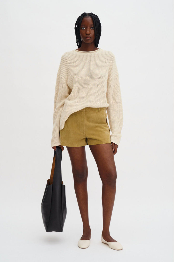 Ribbed Cotton Linen Sweater- Cream White