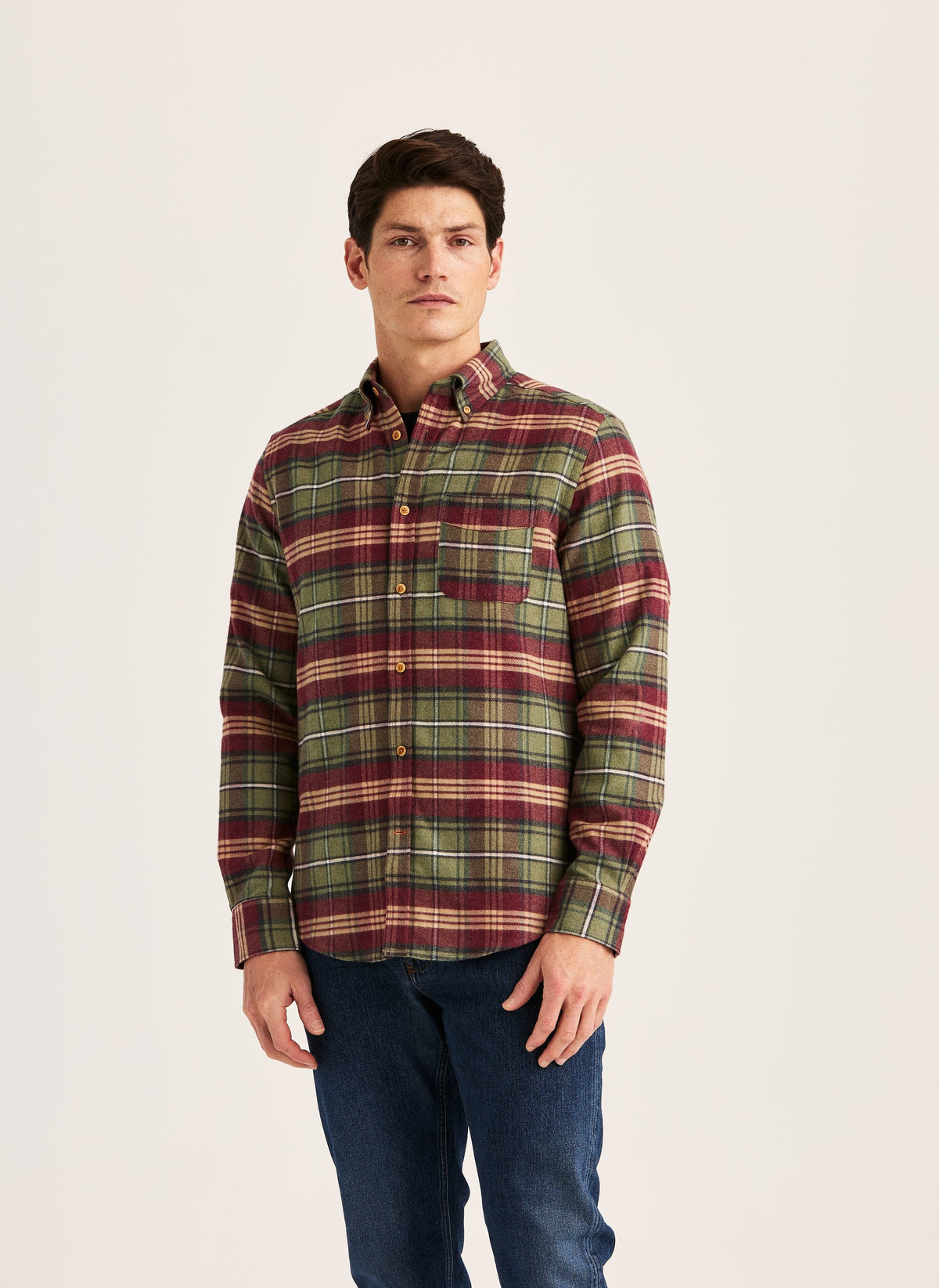 Flannel Big Check Shirt Slim Fit Olive