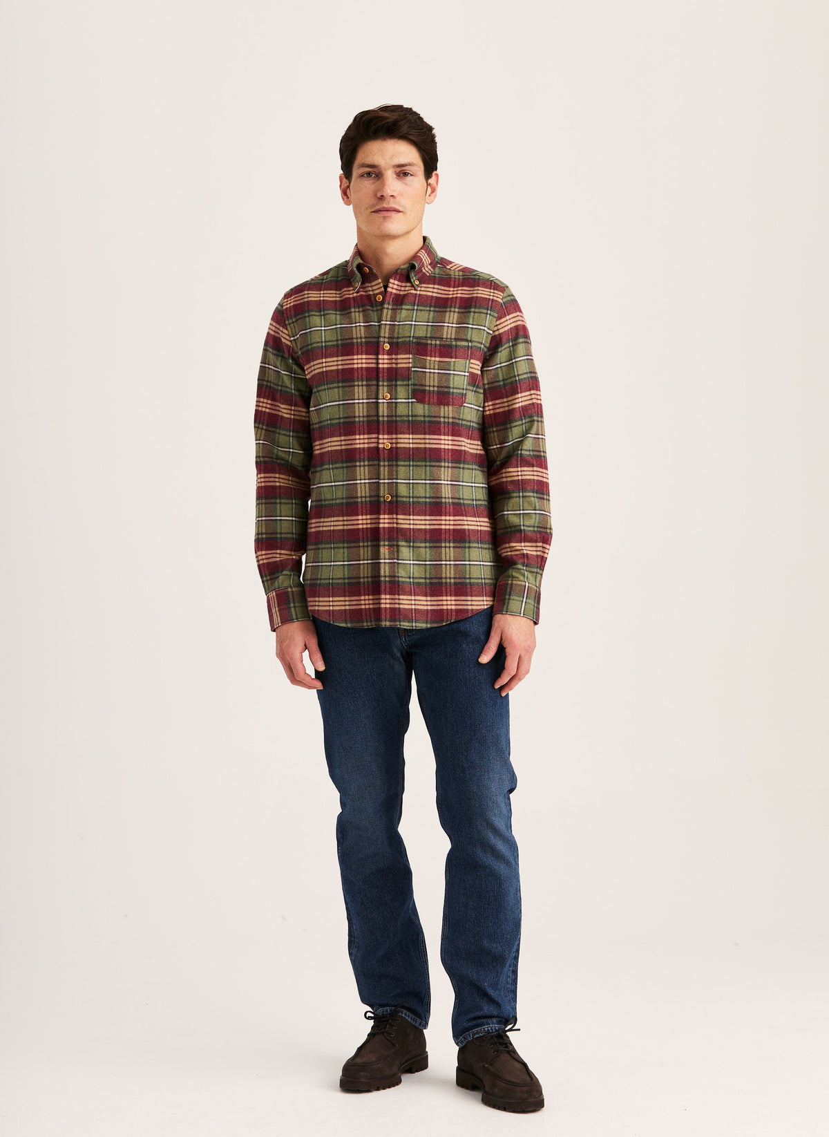 Flannel Big Check Shirt Slim Fit Olive