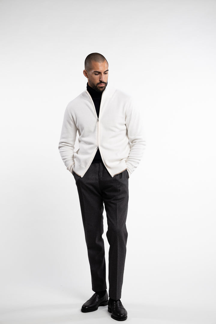 Nate Wool/Cotton Full-Zip Cardigan Off-White