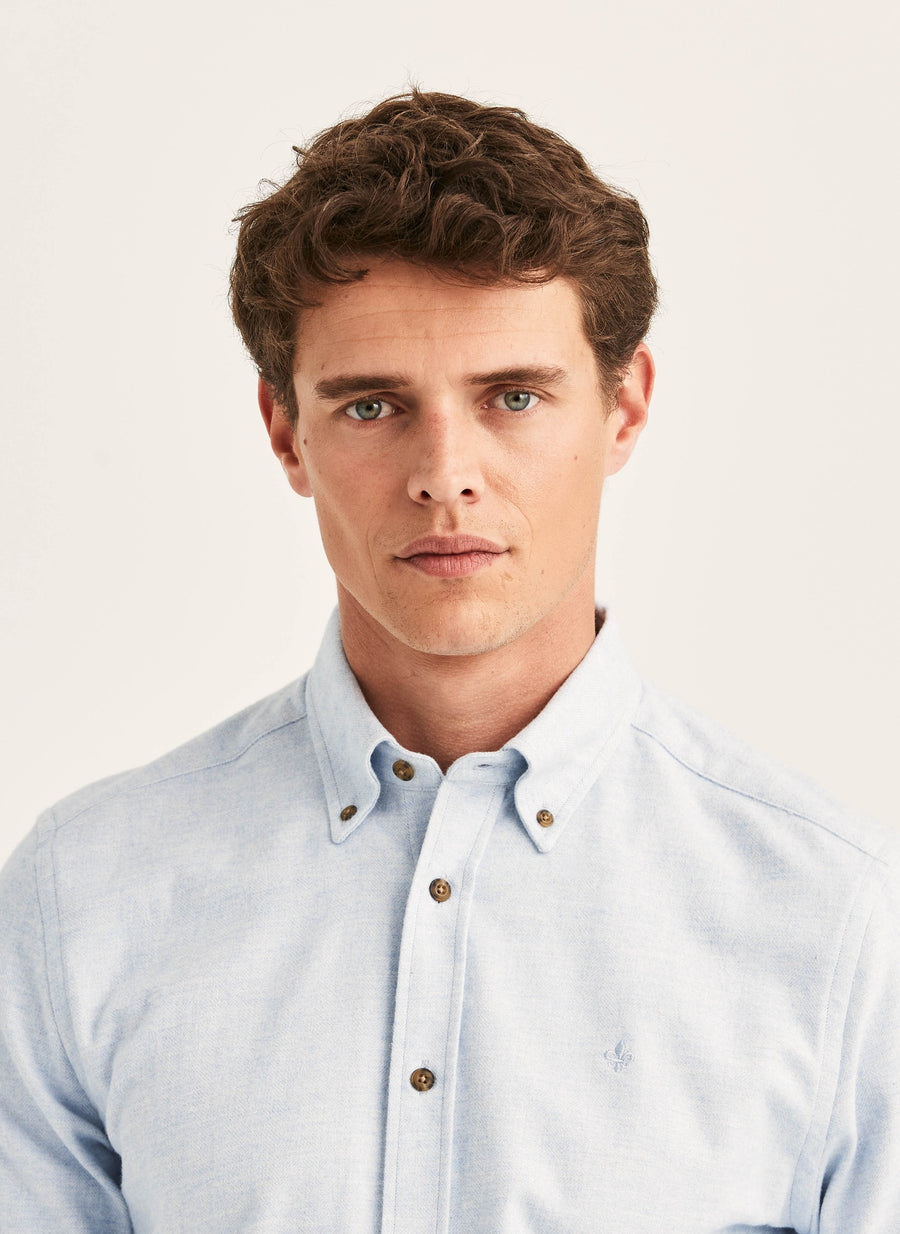 Flannel Herringbone Shirt Slim Fit Light Blue