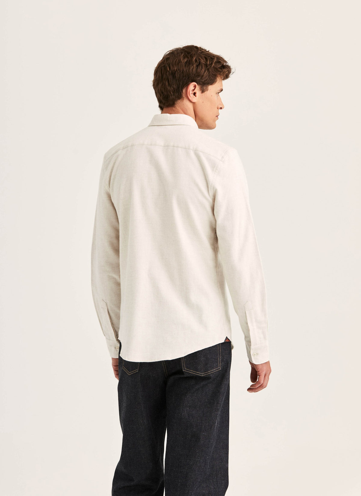 Flannel Herringbone Shirt Slim Fit Off White