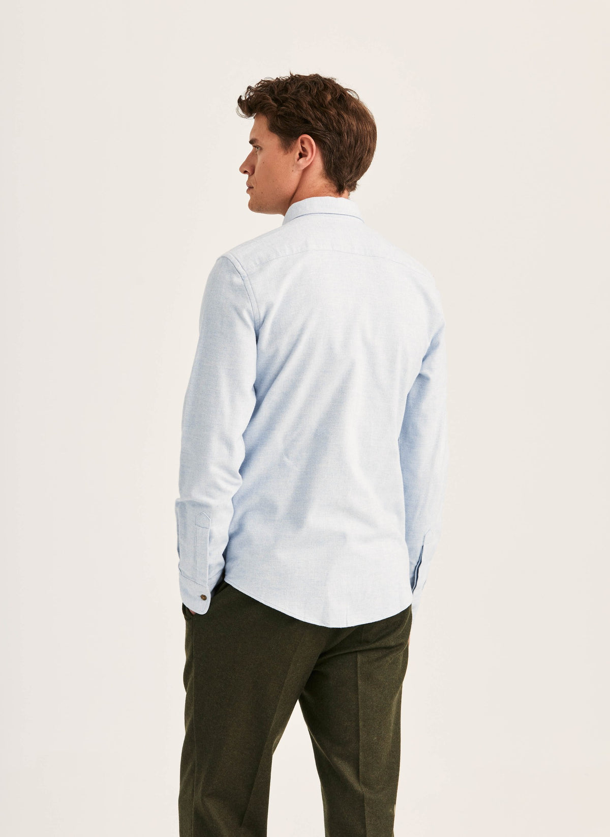 Flannel Herringbone Shirt Slim Fit Light Blue