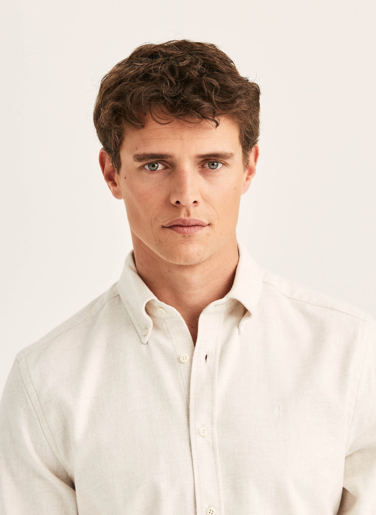 Flannel Herringbone Shirt Slim Fit Off White