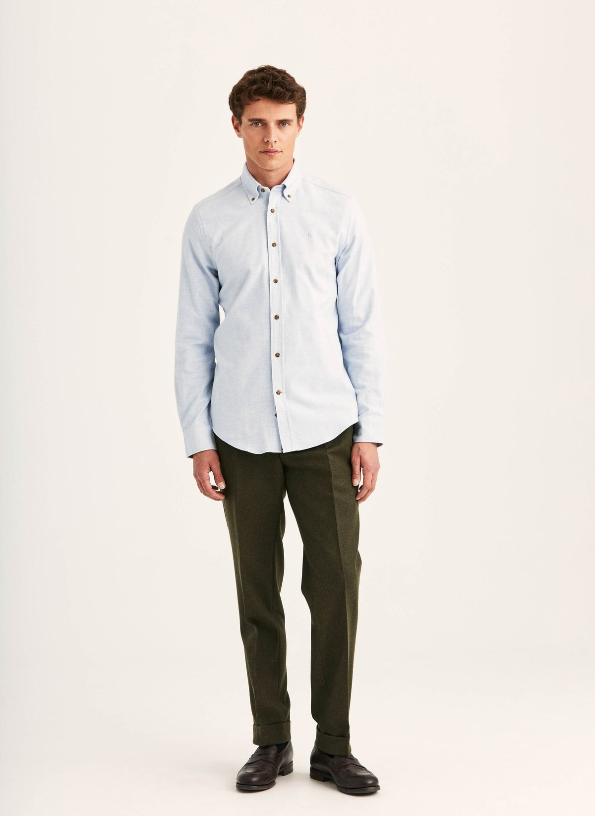 Flannel Herringbone Shirt Slim Fit Light Blue