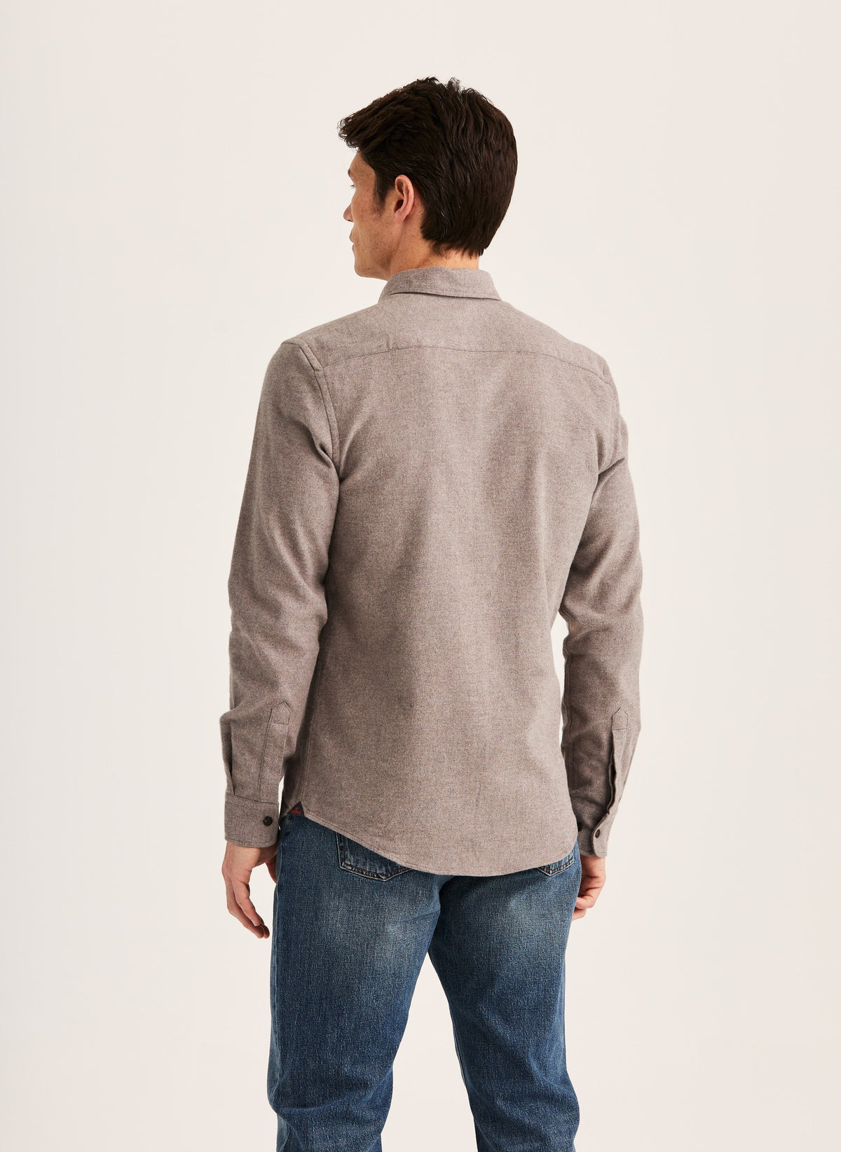 Flannel Herringbone Shirt Slim Fit Brown