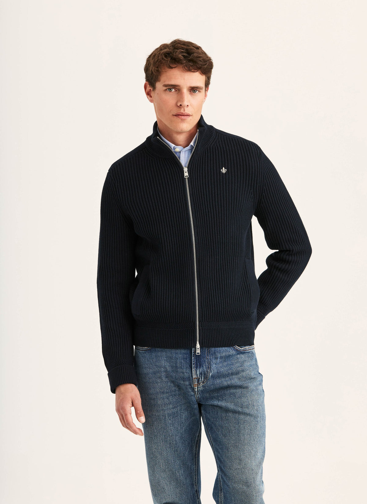 Duncan Zip Cardigan, Old Blue - Morris