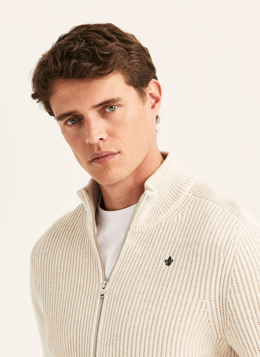 Duncan Zip Cardigan, Khaki - Morris