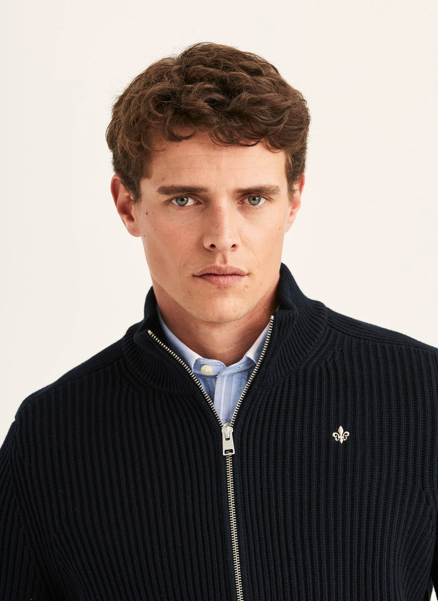 Duncan Zip Cardigan, Old Blue - Morris