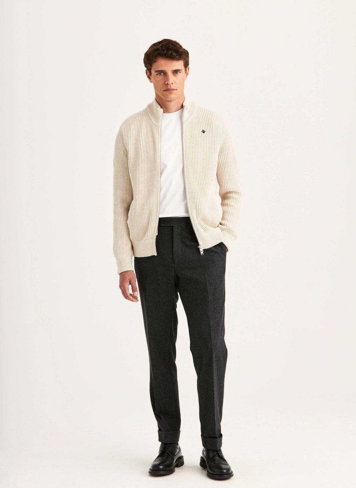 Duncan Zip Cardigan, Khaki - Morris