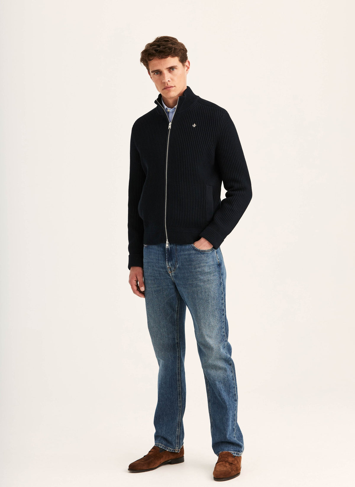 Duncan Zip Cardigan, Old Blue - Morris