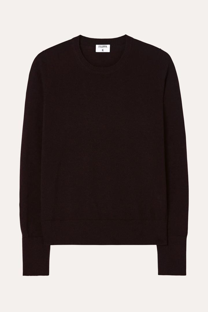 Merino R-Neck Sweater Dark Chocolate – packshot
