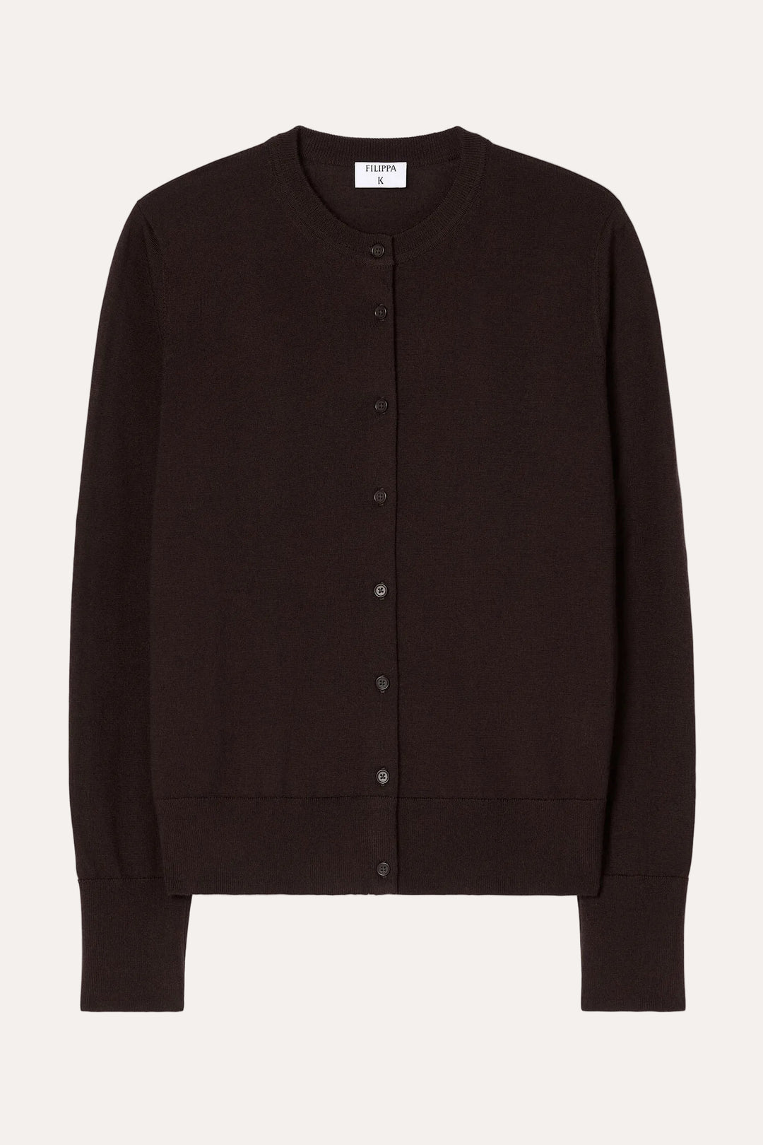 Merino Short Cardigan Dark Chocolate – packshot