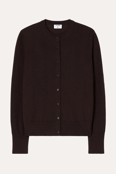 Merino Short Cardigan Dark Chocolate – packshot