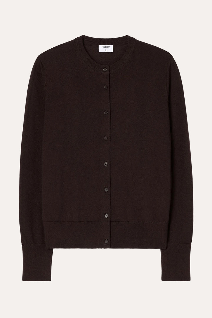 Merino Short Cardigan Dark Chocolate – packshot