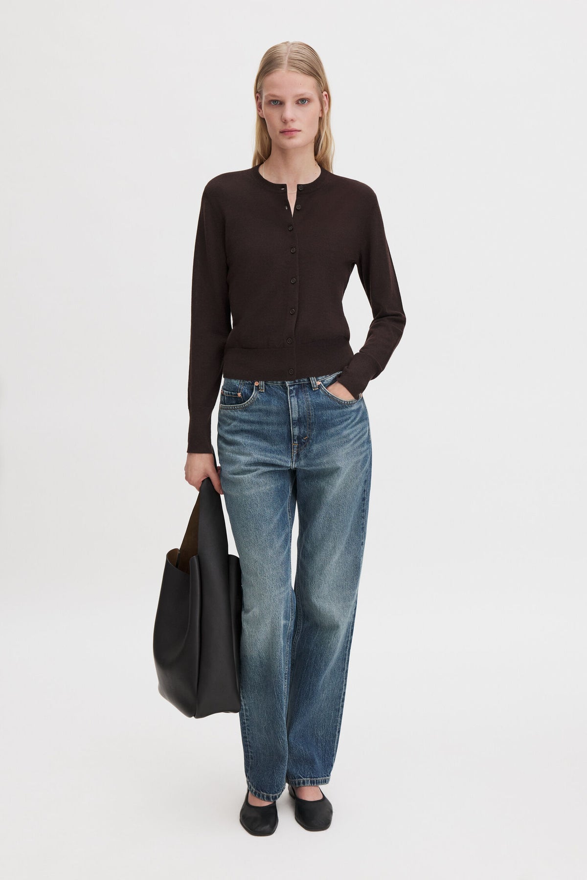 Merino Short Cardigan Dark Chocolate