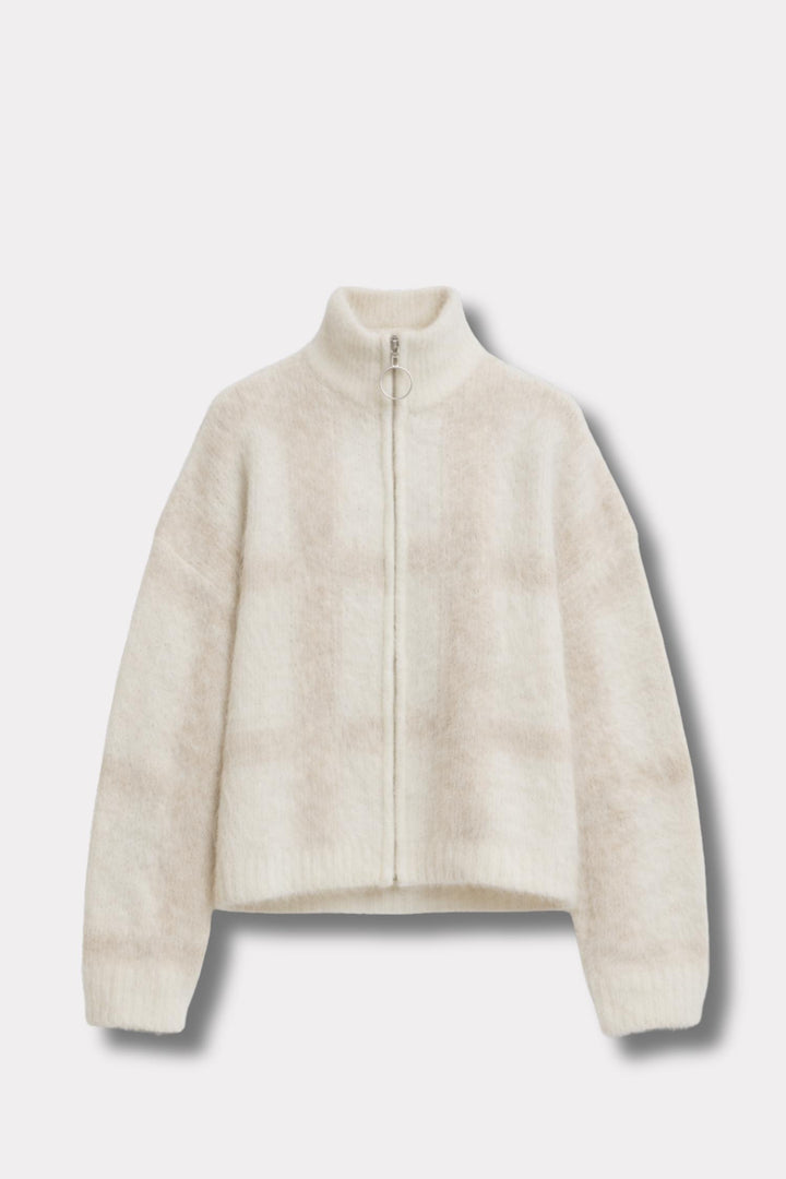 Tine Light Check Cardigan- Lt Brown Mix