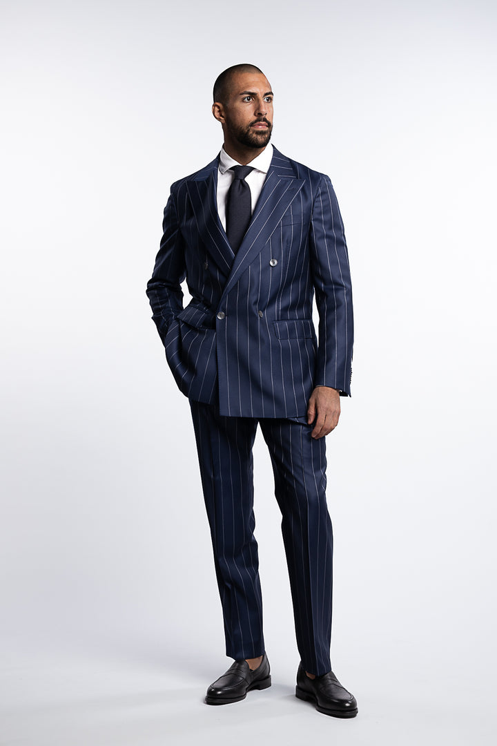 Falconer Regular Fit Double Breasted Twill Blazer Dark Blue