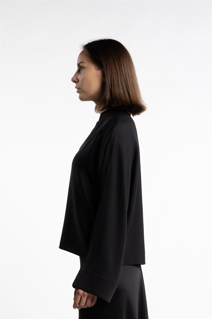 Nina V-neck Silk Blouse- Black