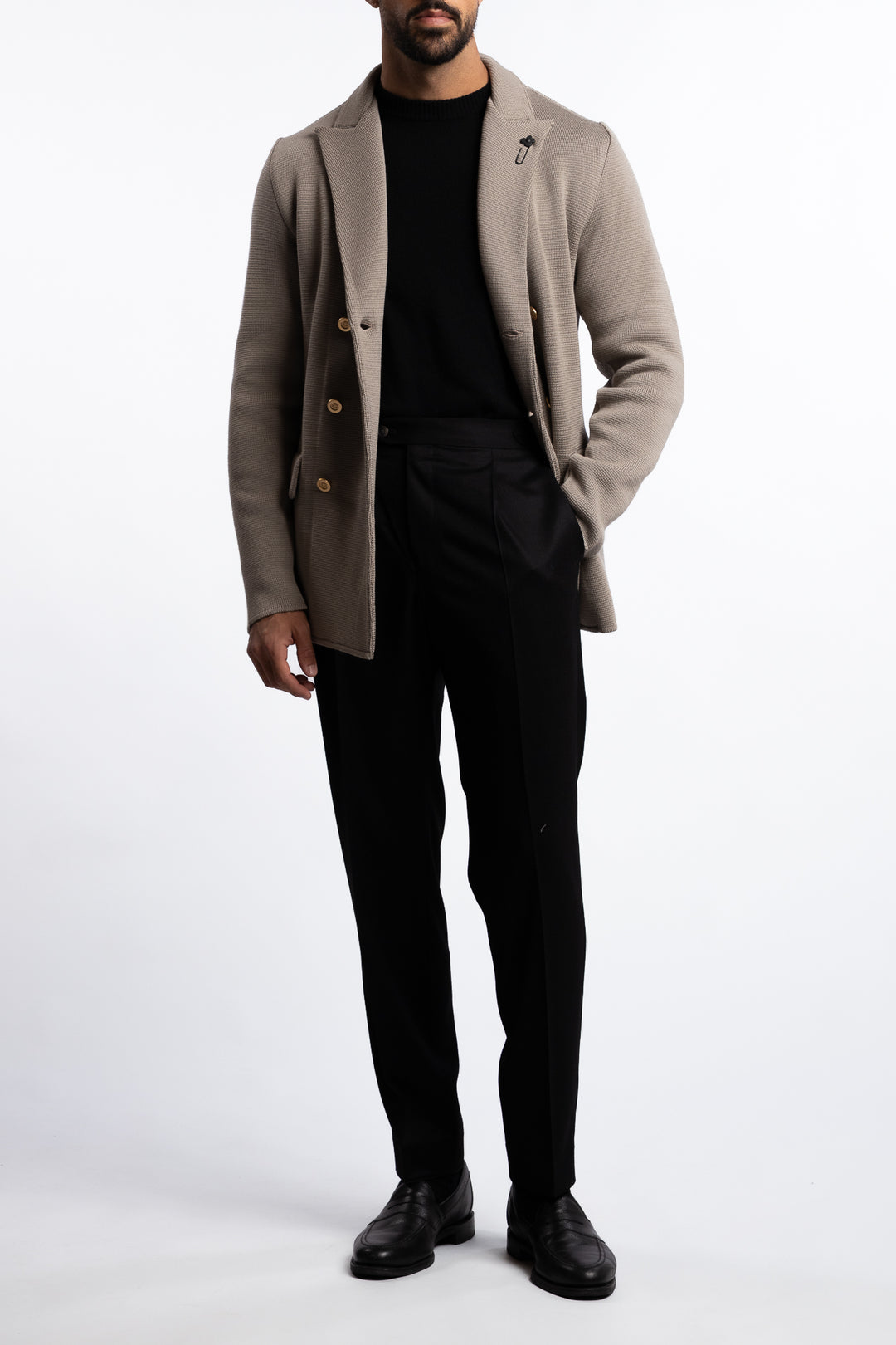 Knitted Wool Peacoat Beige