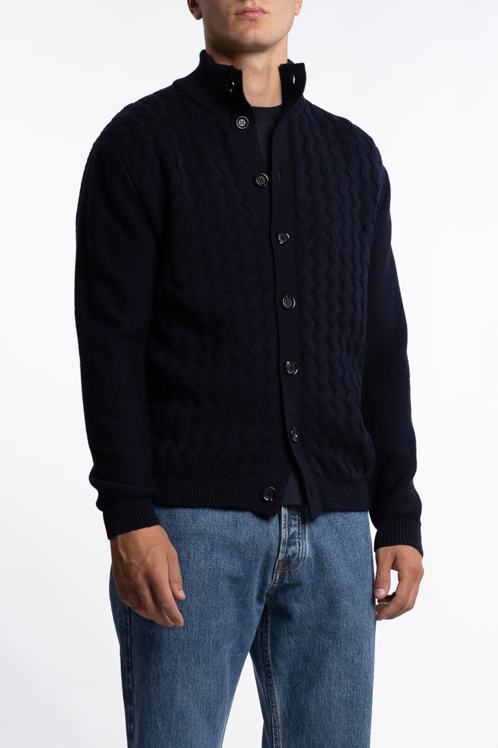 Cableknit Wool Cardigan Navy