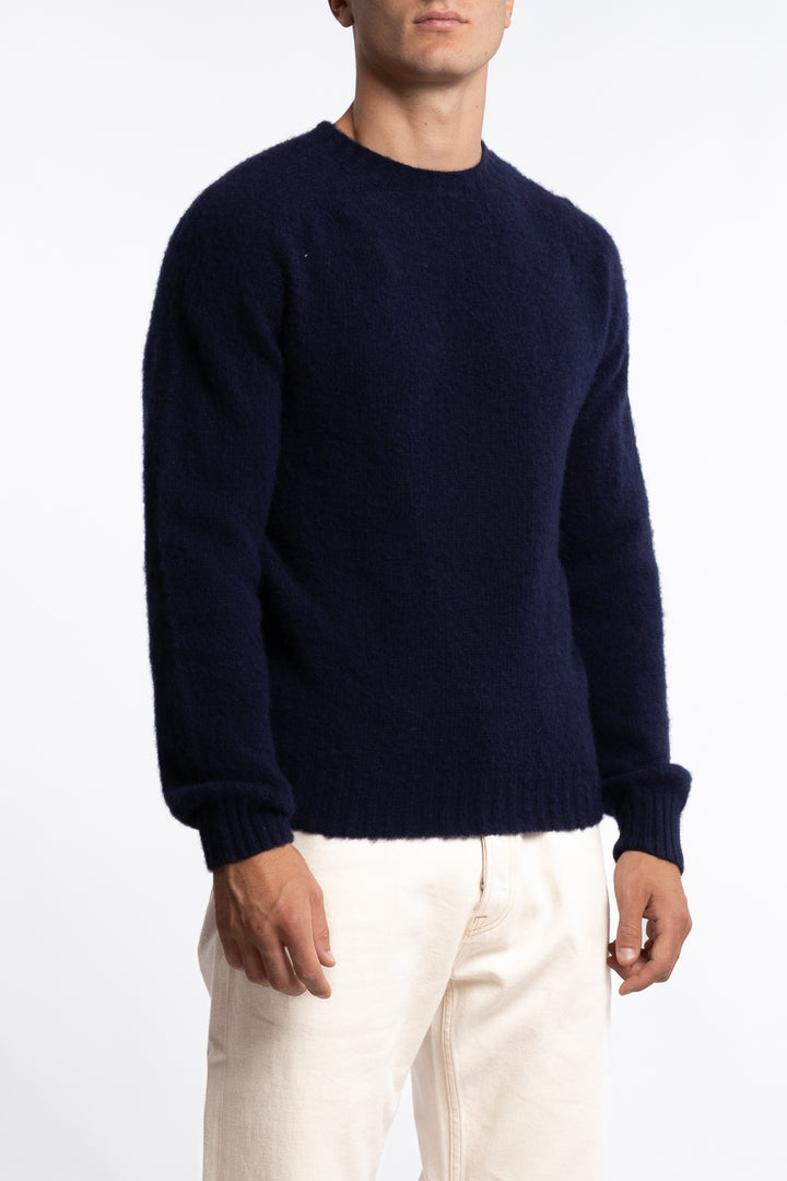 Brushed Shetland Crew Neck Jumper Navy
