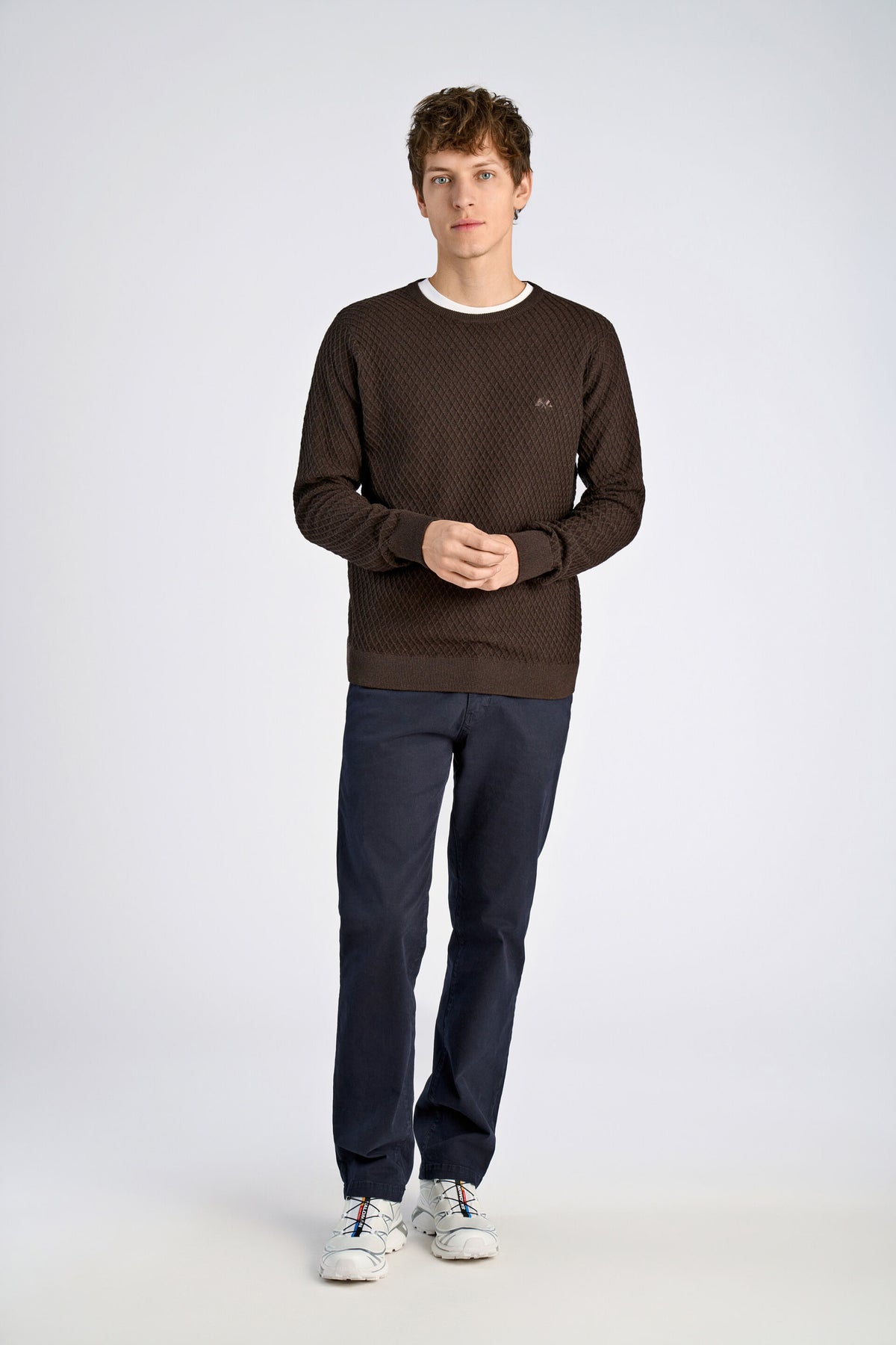 Cable Knit Jumper Dk Brown Melange