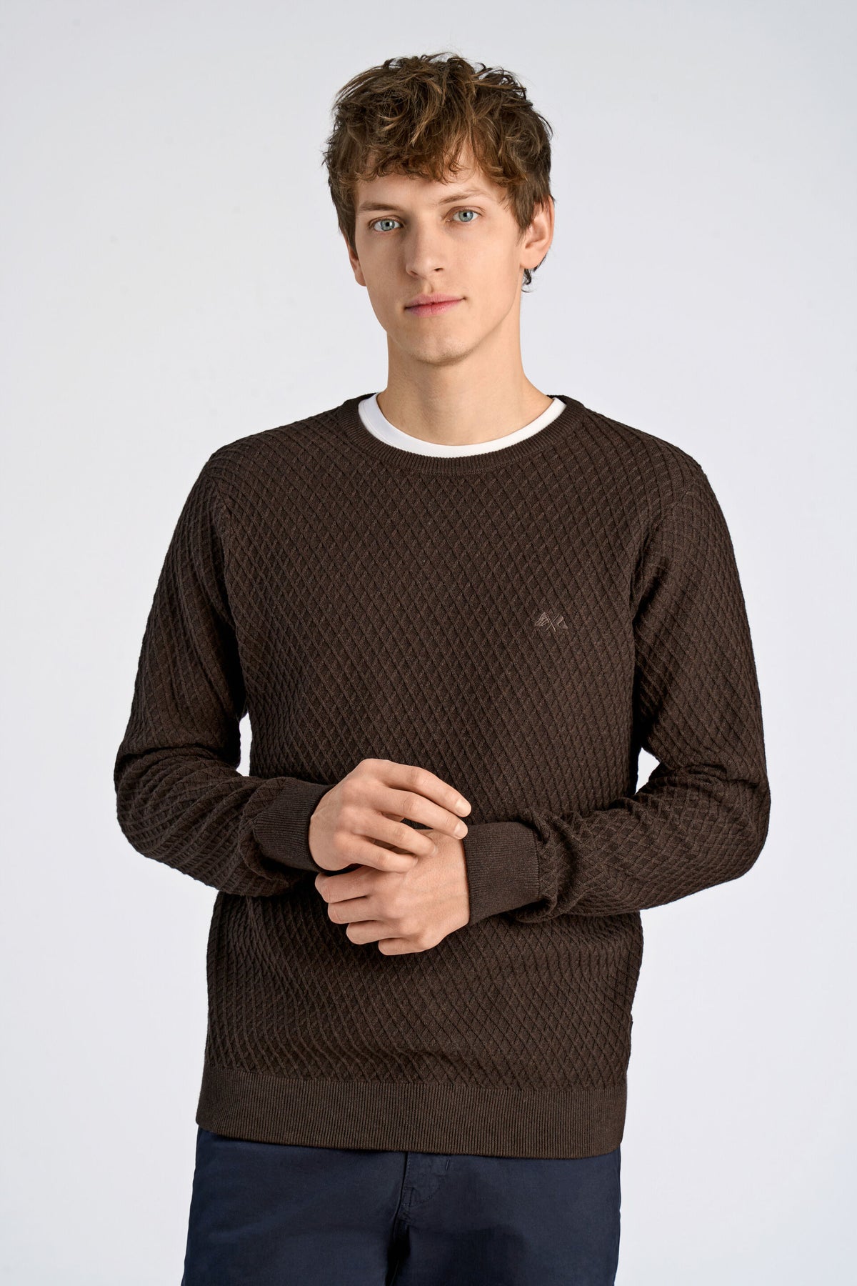 Cable Knit Jumper Dk Brown Melange