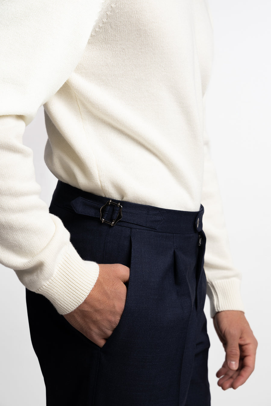 Prato Pleated Wool Trouser Navy