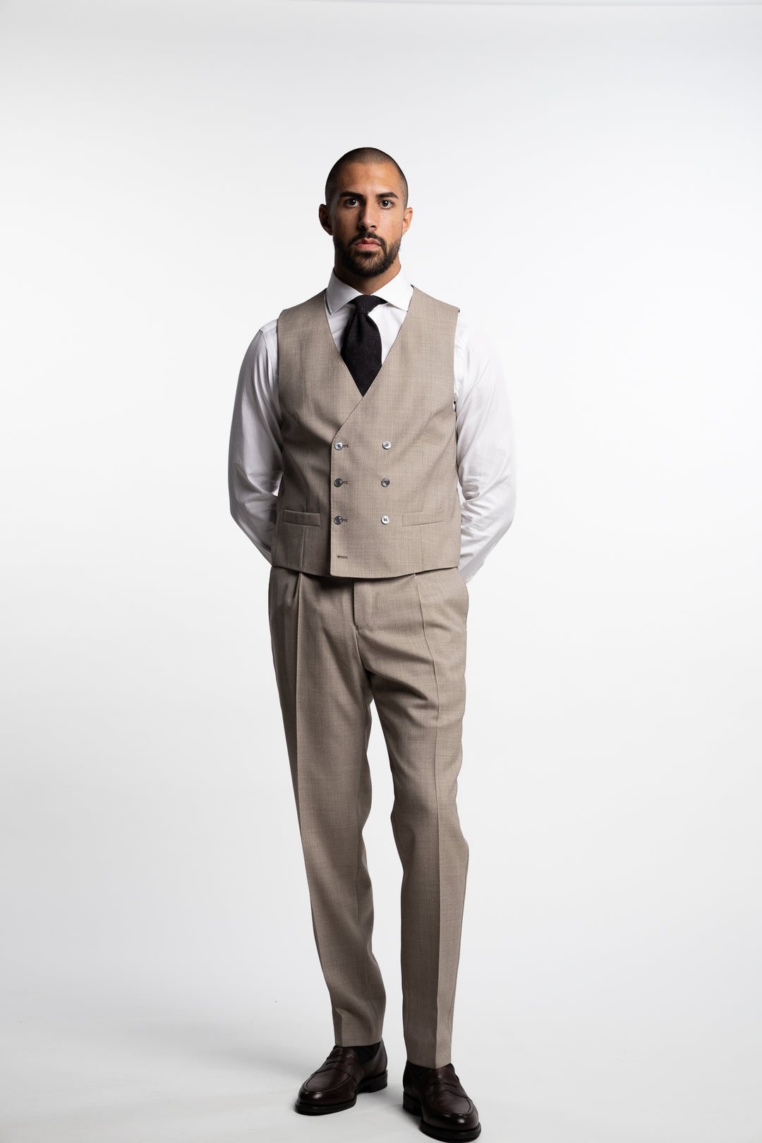 Veneto Slim Fit Wool Vest Brown Desert