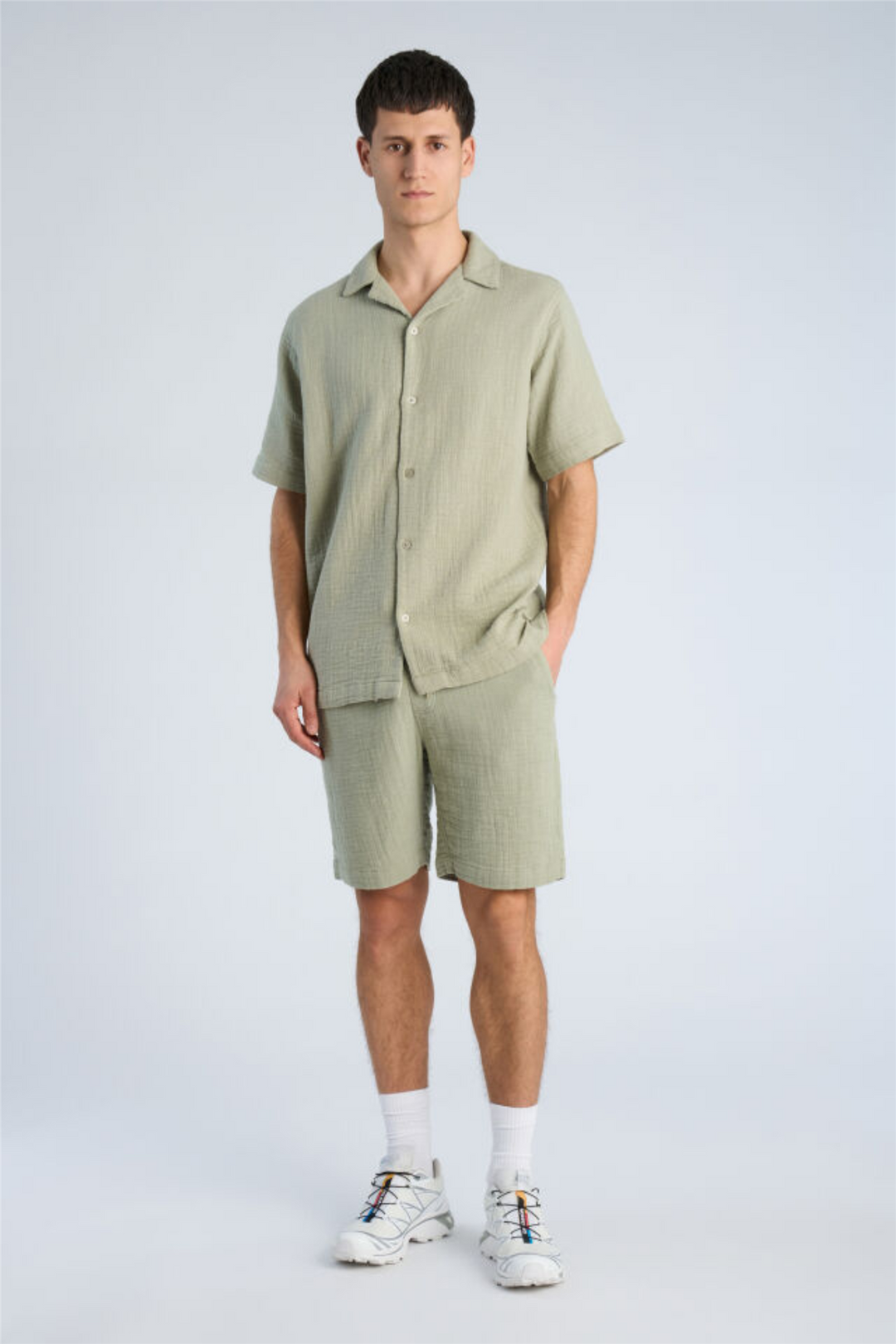 Cotton Muslin Shorts Dusty Olive
