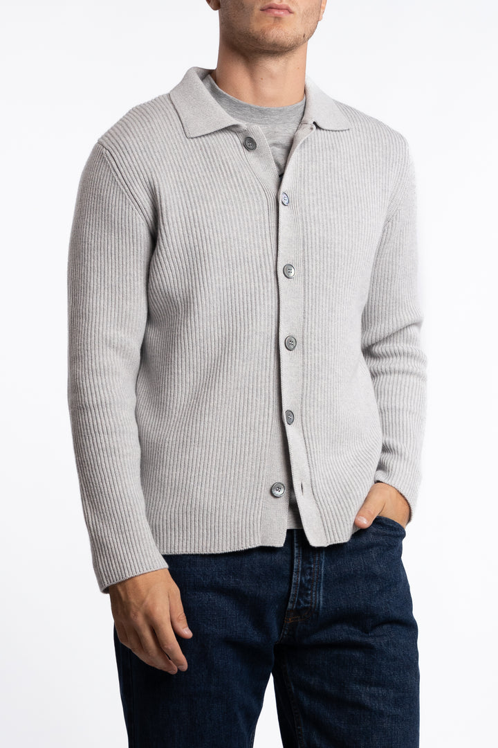 Cashmere Ribbed Knit Shirt Grey