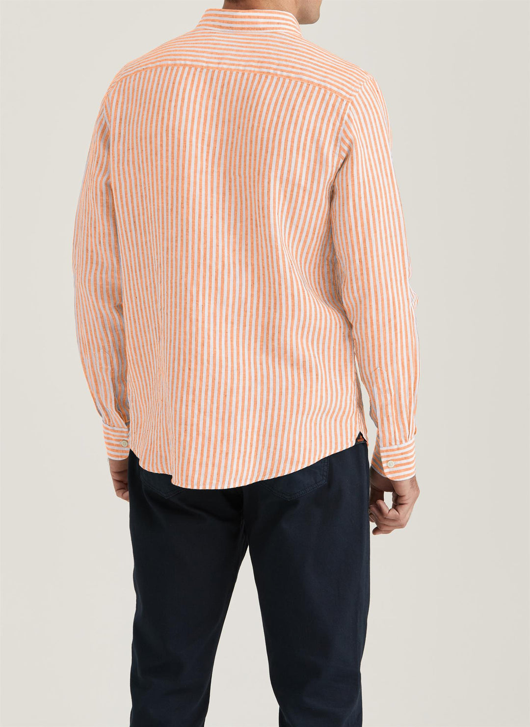 Douglas Classic Fit Linen Stripe Shirt Orange