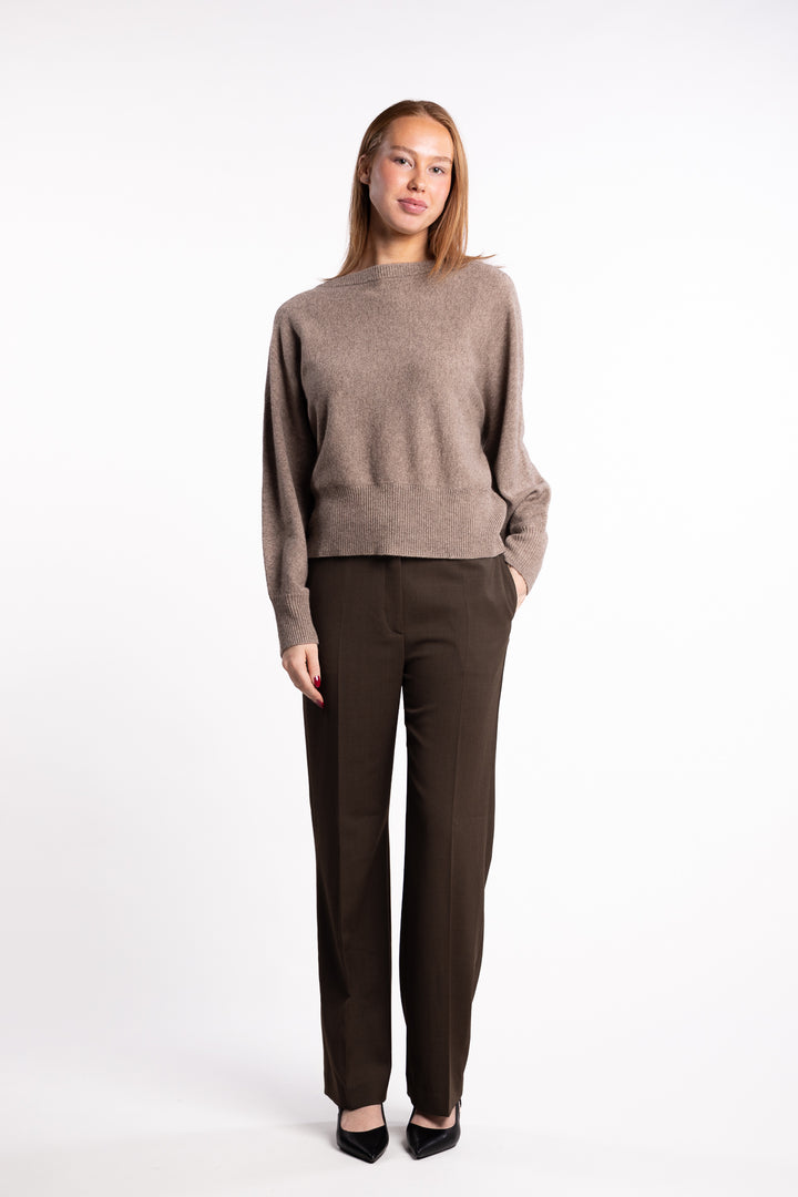 Wool Yak Boatneck Sweater- Taupe Beige