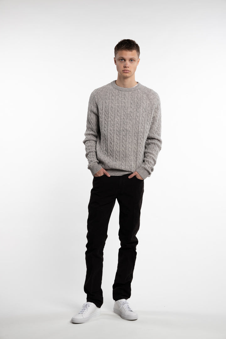 Lambswool Raglan Cable O-Neck Mid Grey