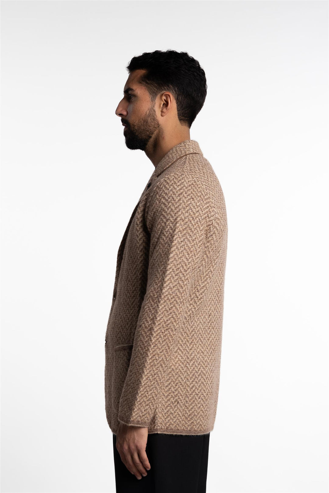 Knitted Herringbone Aplaca Blazer Beige