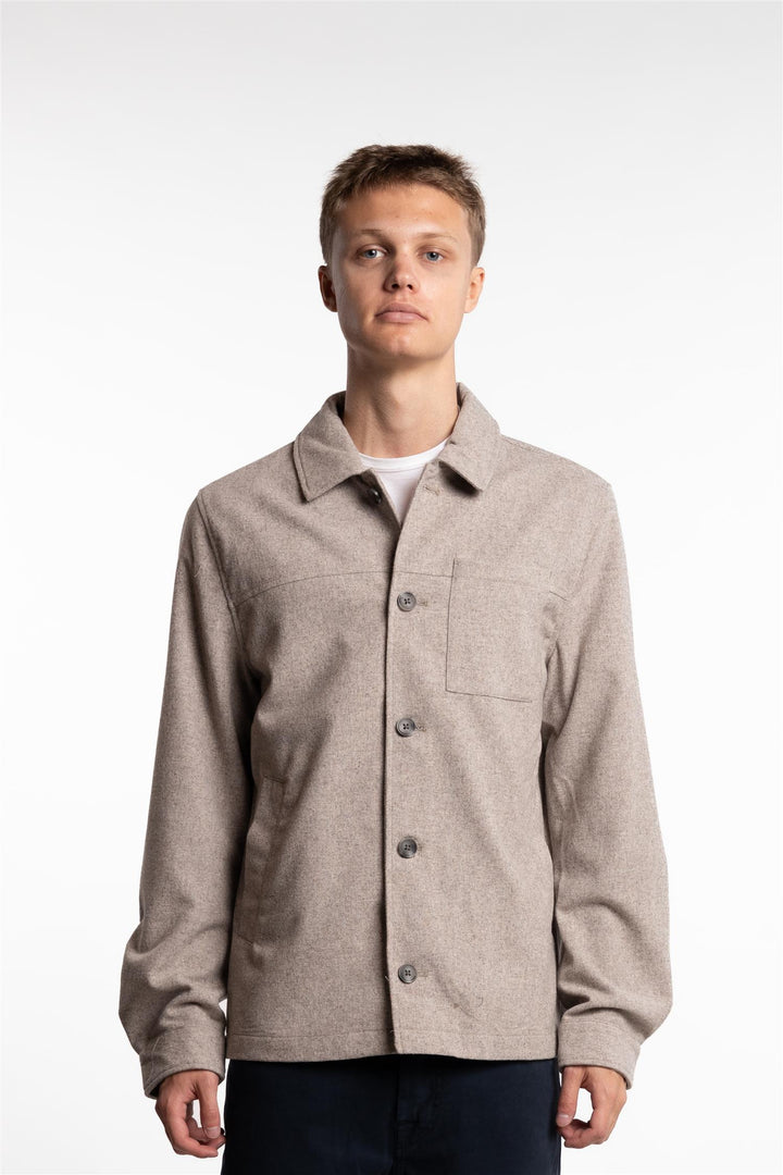 Cropped Length Overshirt Dark Sand Melange