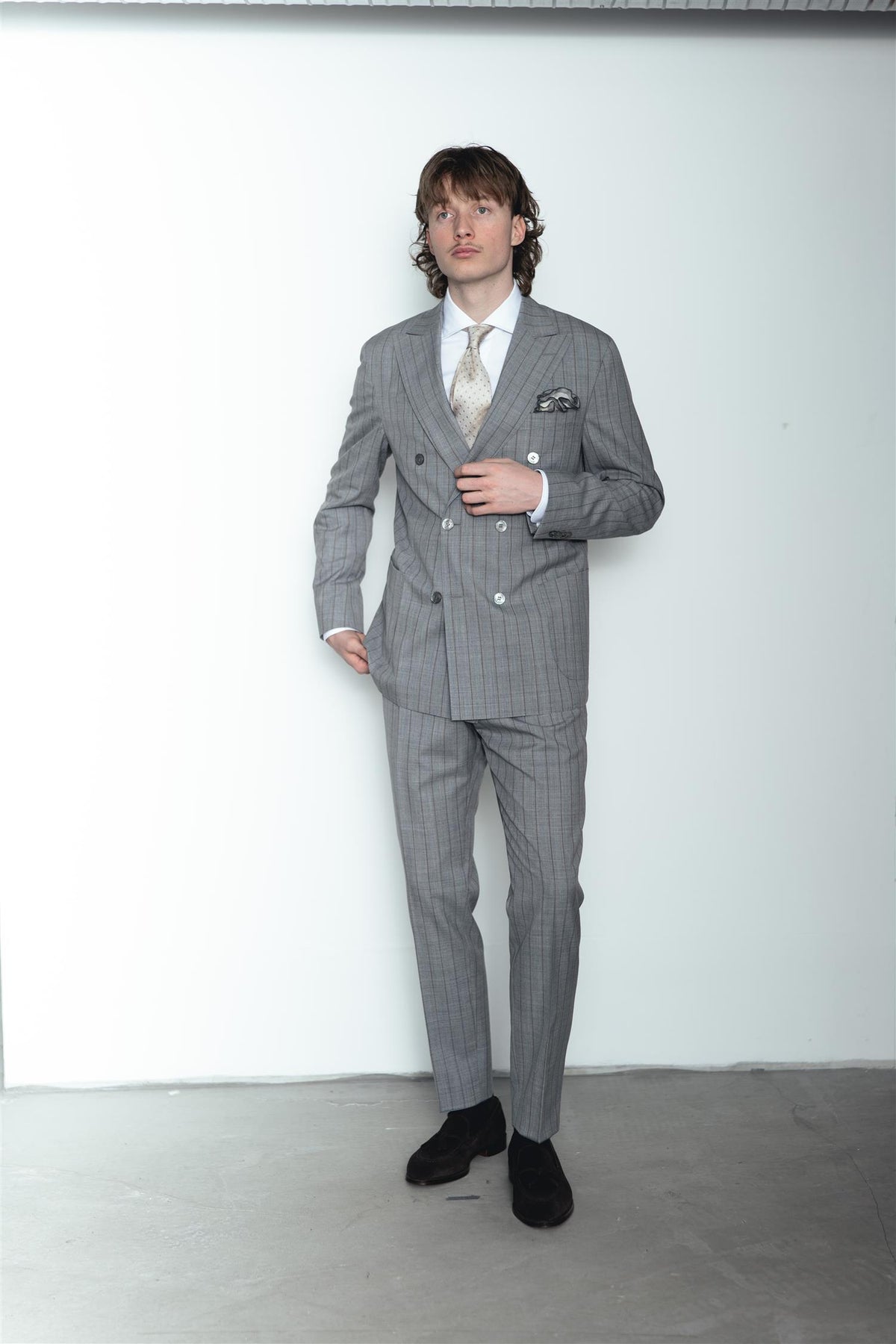 Vicenza Dobbeltspent Pinstripe Blazer Melange Grey