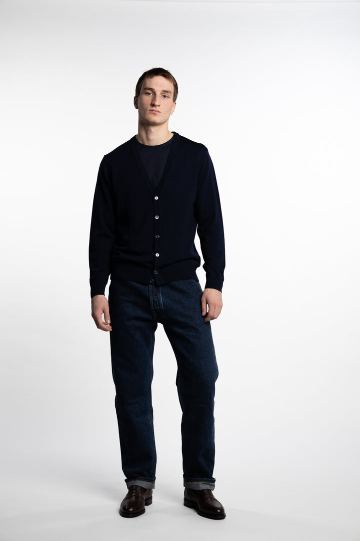 Merino Wool Cardigan Navy